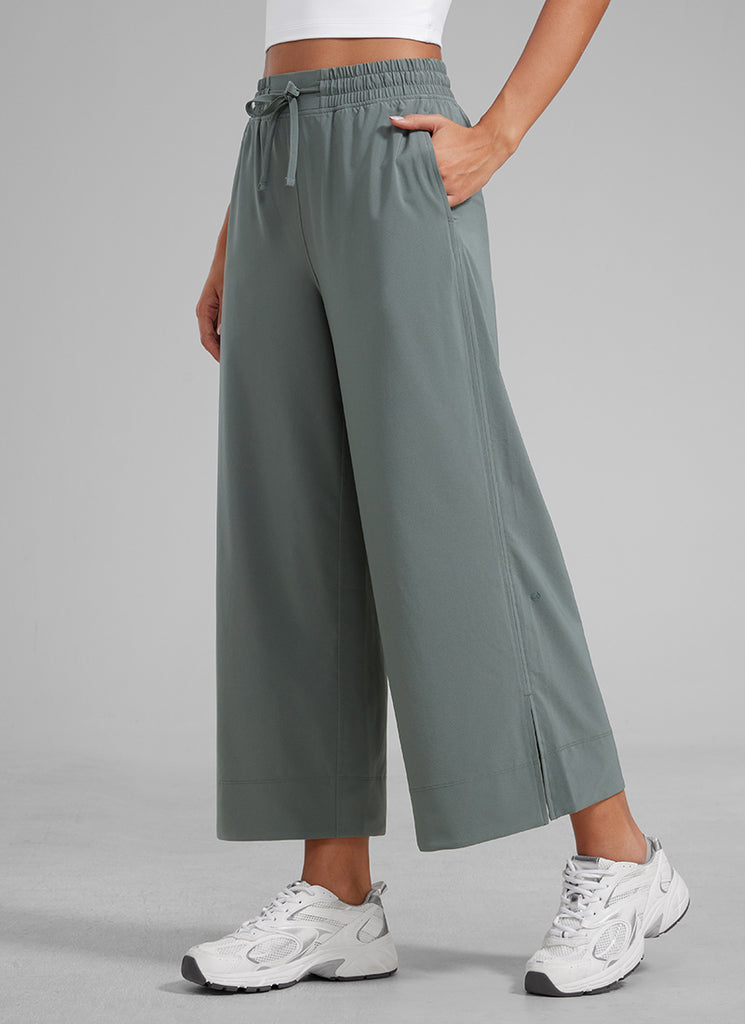 CRZ YOGA Women's  Causal High Waisted Wide Leg Pockets Pants 25'' Grey Sage