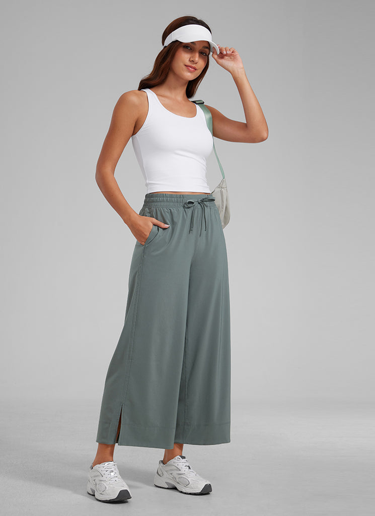 CRZ YOGA Women's  Causal High Waisted Wide Leg Pockets Pants 25'' Grey Sage