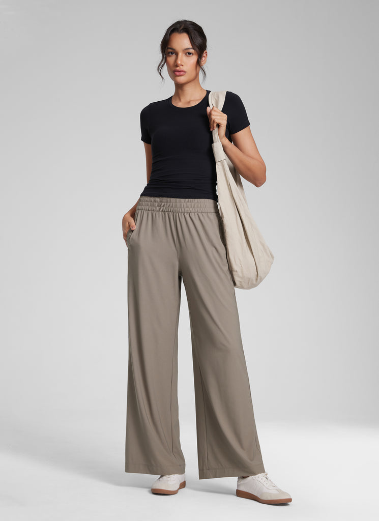 CRZ YOGA Women's Casual High Rise Wide Leg Pants with Pockets 30'' Grey Sage