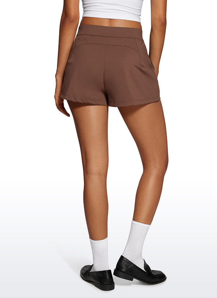CRZ YOGA Women's Golf Hiking Athletic 4-Way Stretch High-Rise Shorts 2.5" Coffee Brown