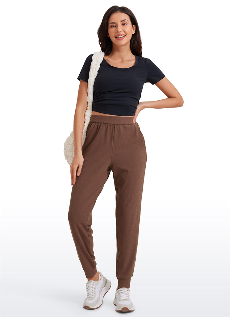 CRZ YOGA Women Comfy Ribbed Pockets High Waisted Sweatpants Black