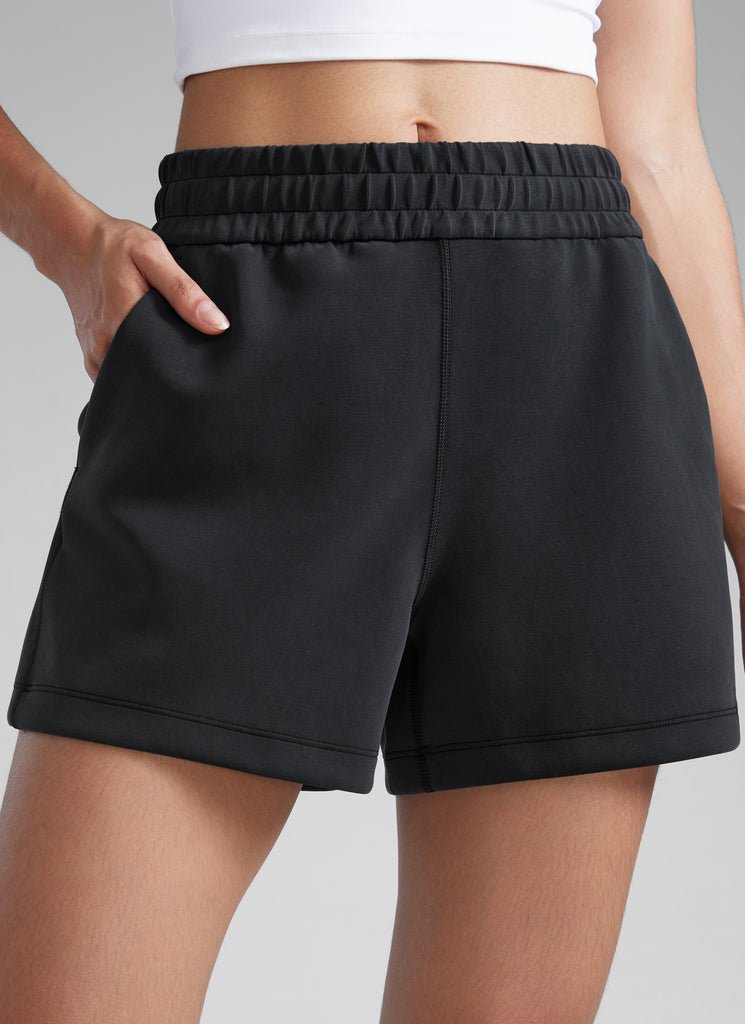 CRZYOGA Women SoftAura Sweat Shorts 4” with Pockets Drawstring Black