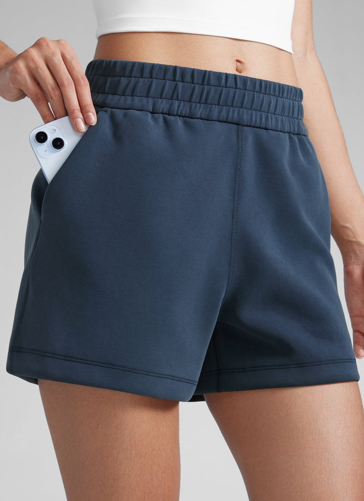 CRZYOGA Women SoftAura Sweat Shorts 4” with Pockets Drawstring Ink Blue