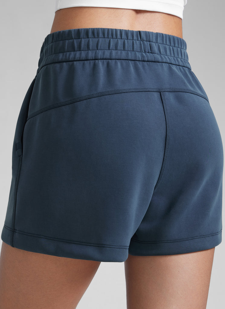 CRZYOGA Women SoftAura Sweat Shorts 4” with Pockets Drawstring Ink Blue