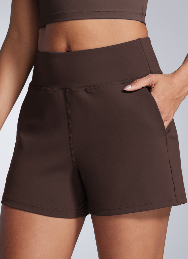 CRZ YOGA Women's Butterbreeze High Rise Pocket Linerless Short 3.5'' Hot Fudge Brown