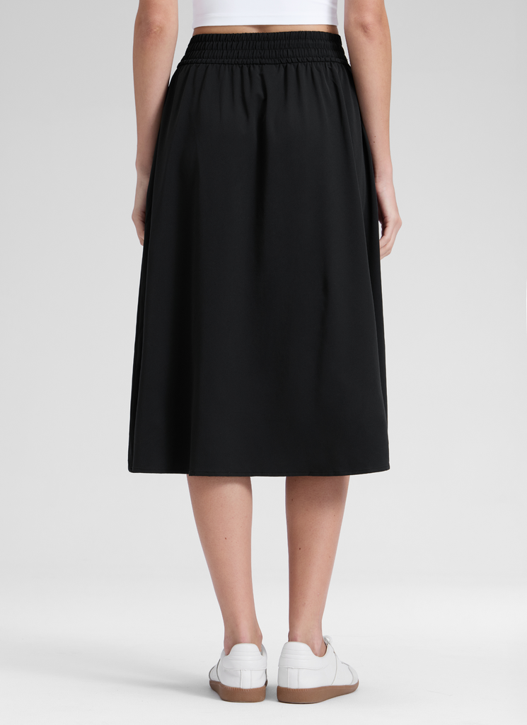 CRZ YOGA Women's Causal High Rise A line Flowy Midi Pocket Skirts 28'' Black