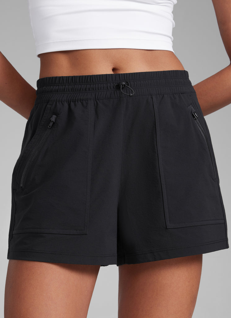 CRZYOGA Women's Lightweight Stretch Water-Repellent Hiking Pocket Short 3'' Black