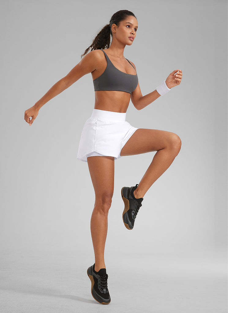 CRZ YOGA Women's Running High Waisted 2 in 1 Shorts with Pockets 3" Black