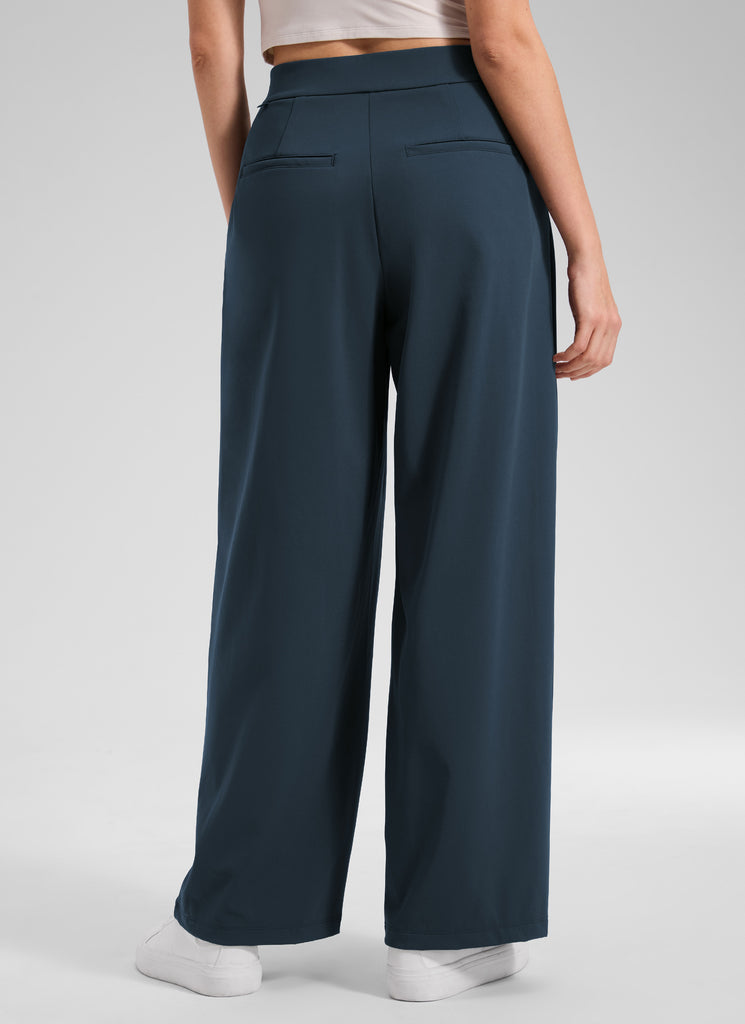 CRZ YOGA Women's Business High Rise Drawstring Pocket Wide Leg Pant True Navy