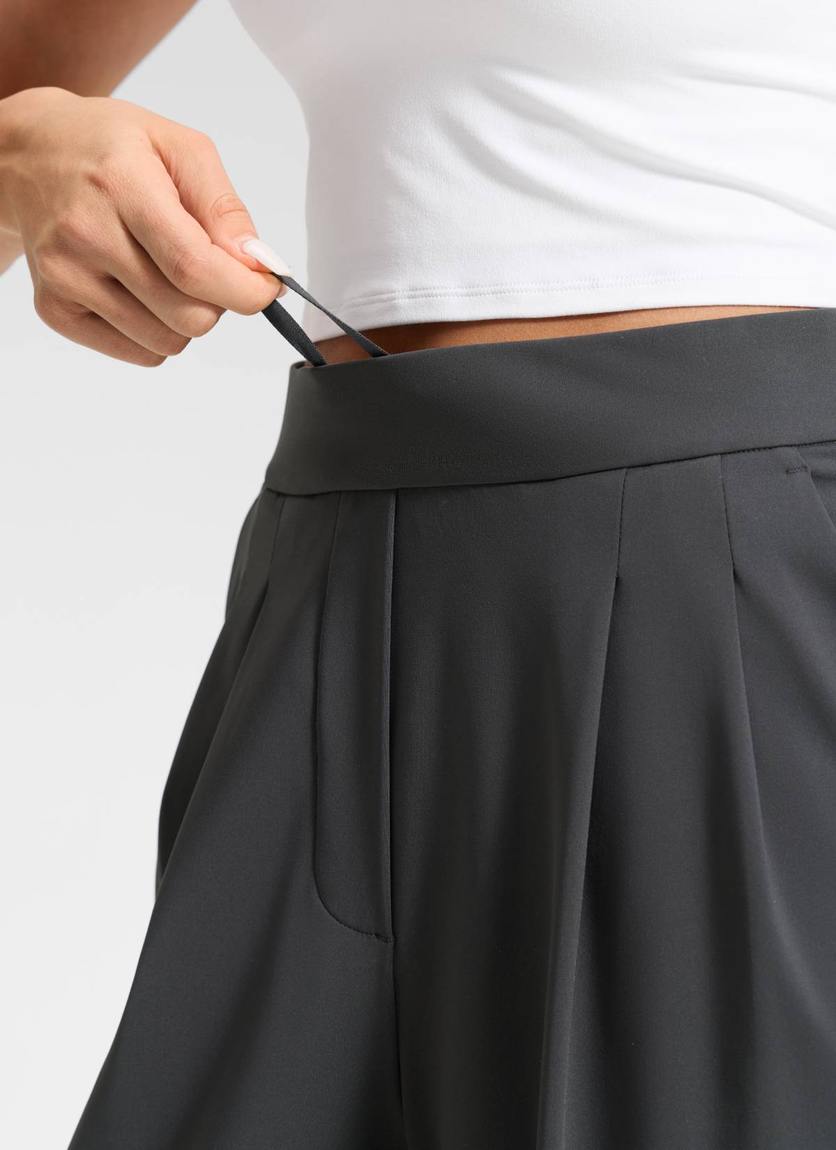 CRZ YOGA Women's Business High Rise Drawstring Pocket Wide Leg Pant Ink Gray @model_info:Anano