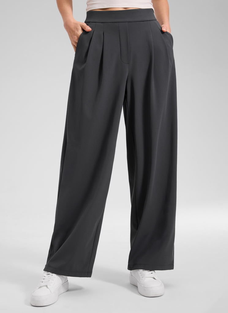 CRZ YOGA Women's Business High Rise Drawstring Pocket Wide Leg Pant True Navy
