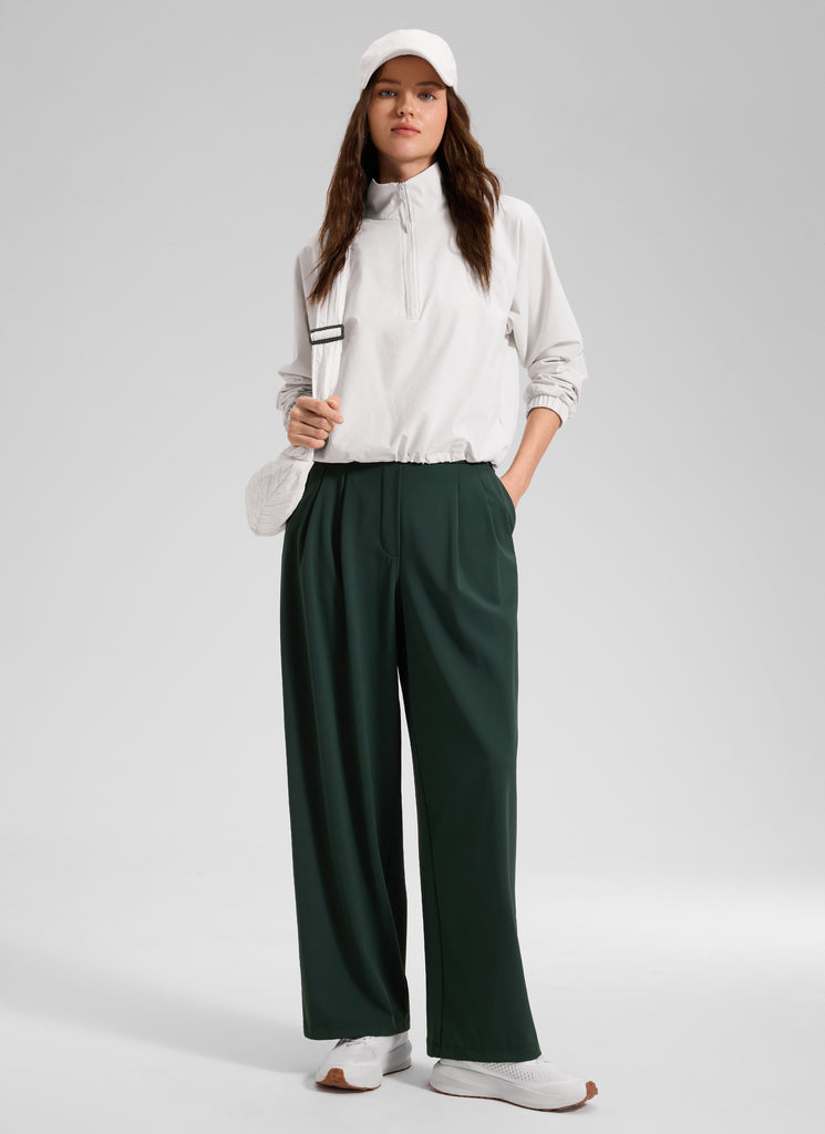 CRZ YOGA Women's Business High Rise Drawstring Pocket Wide Leg Pant Ink Gray