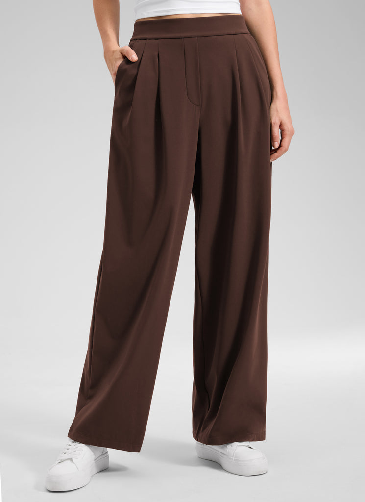 CRZ YOGA Women's Business High Rise Drawstring Pocket Wide Leg Pant Oak