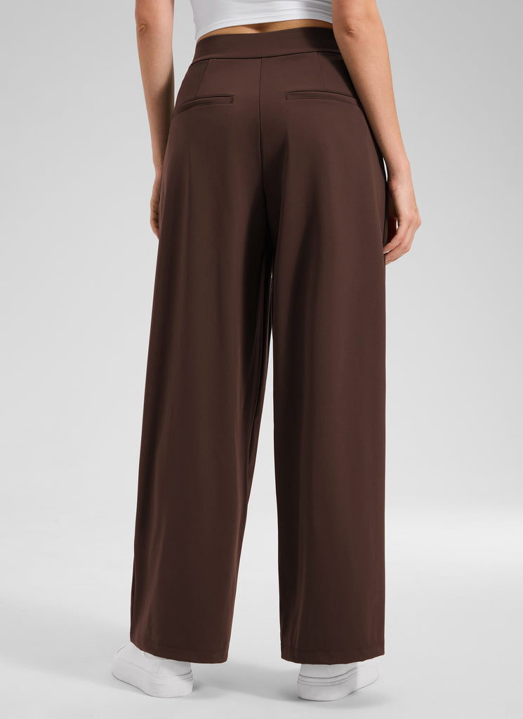 CRZ YOGA Women's Business High Rise Drawstring Pocket Wide Leg Pant Oak