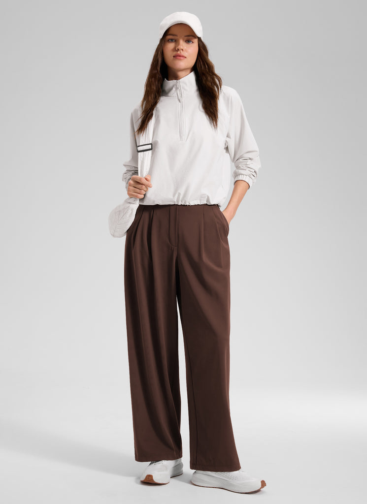 CRZ YOGA Women's Business High Rise Drawstring Pocket Wide Leg Pant Oak