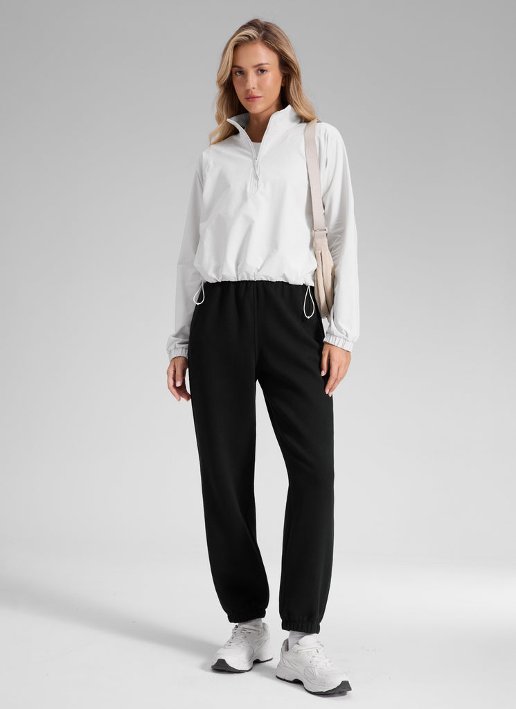 CRZ YOGA Women's Fleece Lined High Rise Drastring Pocket Sweatpants Ink Blue