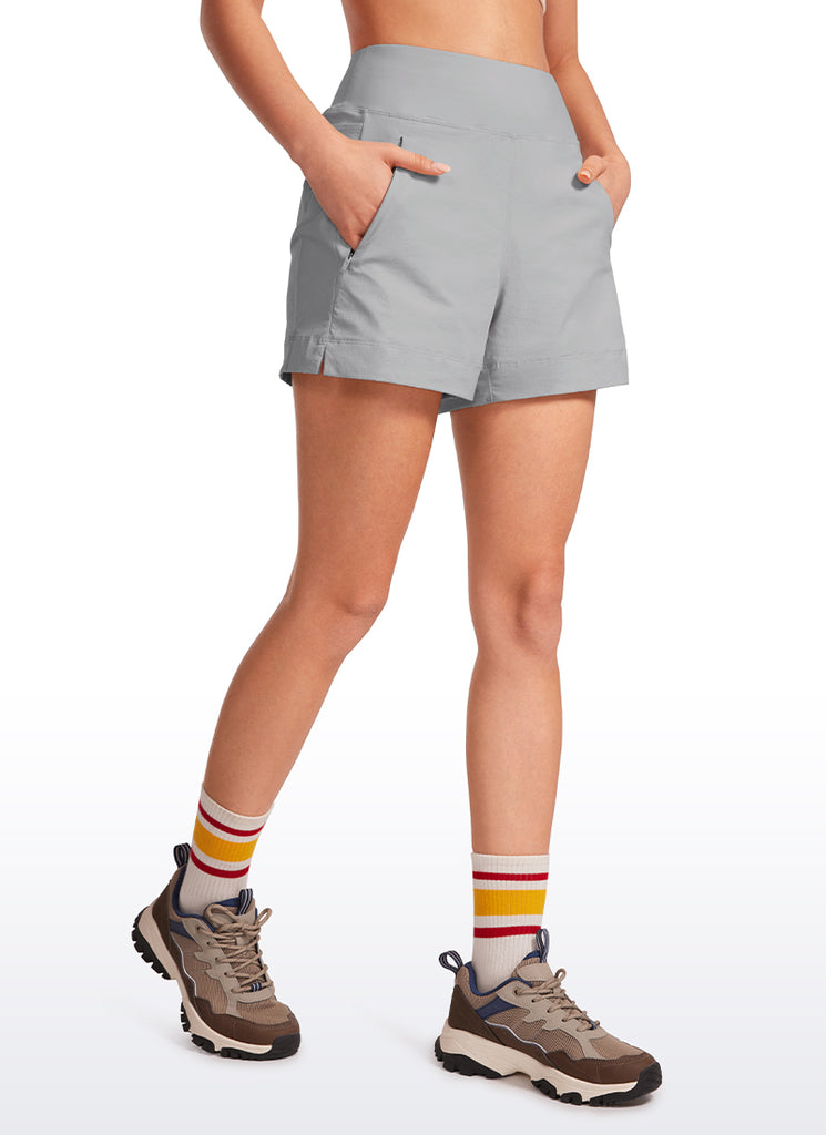 CRZ YOGA Women's Hiking Ripstop Mid-Rise Hiking Shorts Zip Pockets 4'' Coffee Brown