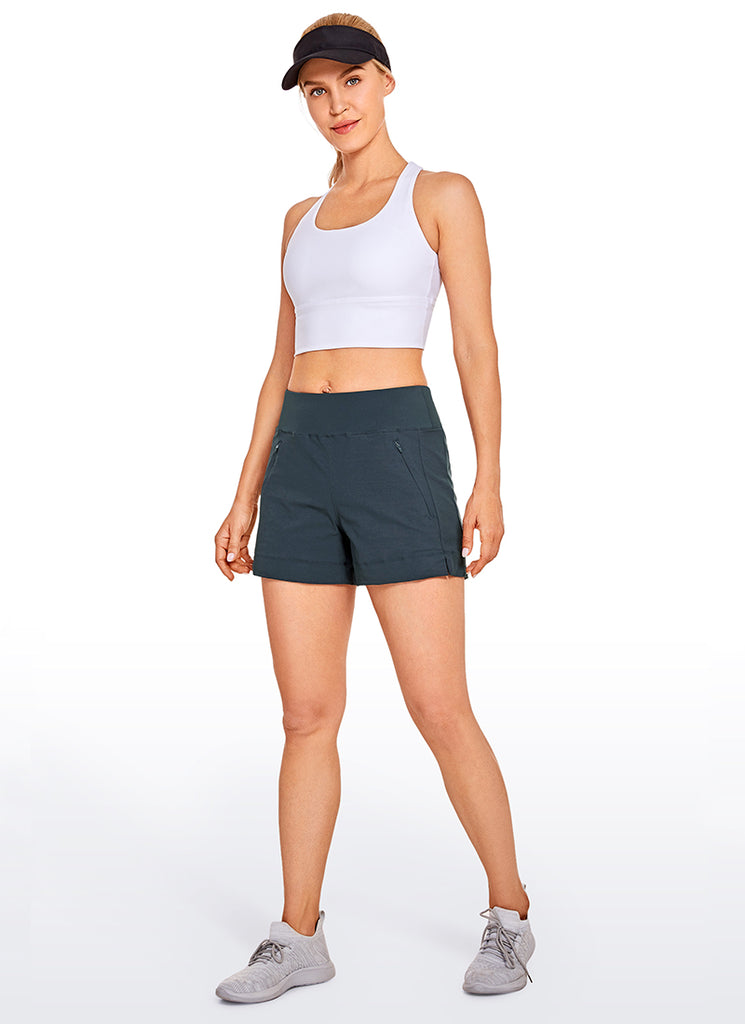 CRZ YOGA Women's Hiking Ripstop Mid-Rise Hiking Shorts Zip Pockets 4'' Grey Sage