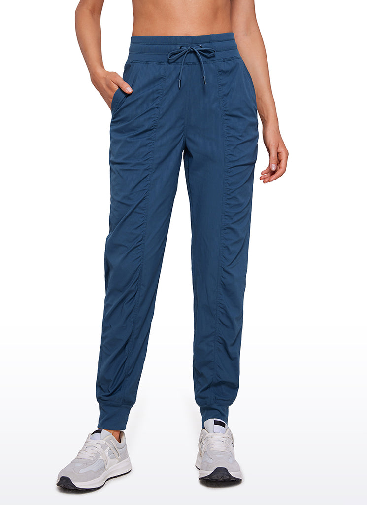 CRZ YOGA Women's Travel Classic Fit Striped Joggers 28'' Ruched Ink Gray