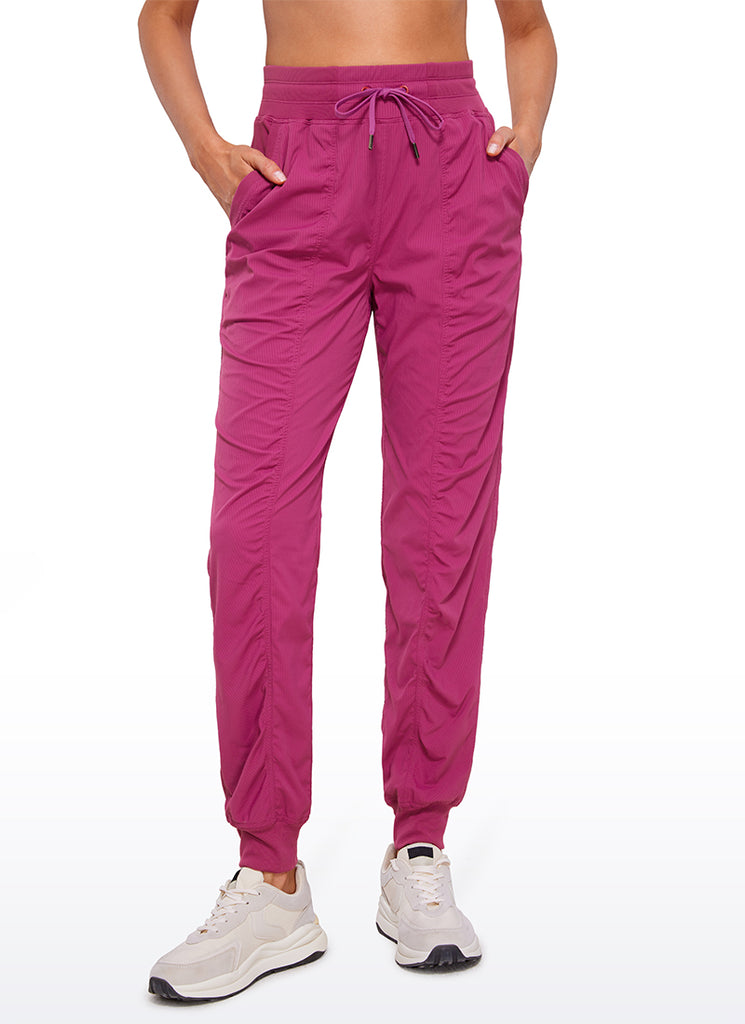 CRZ YOGA Women's Travel Classic Fit Striped Joggers 28'' Ruched Magenta Purple