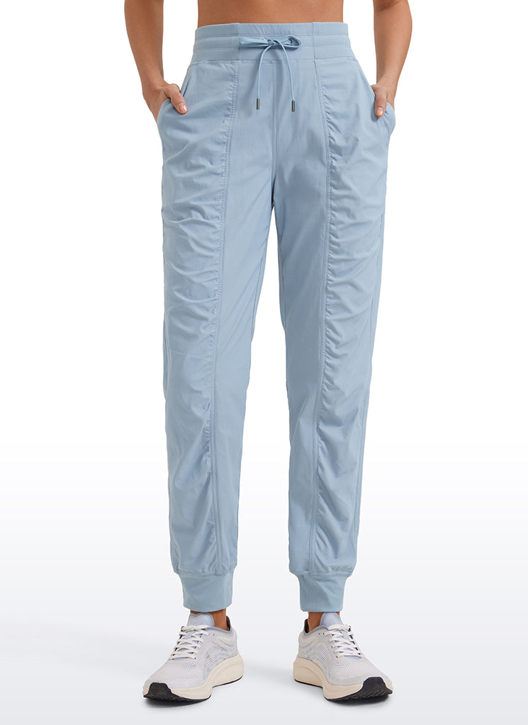 CRZ YOGA Women's Travel Classic Fit Striped Joggers 28'' Ruched Mist Powder