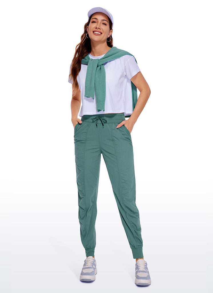 CRZ YOGA Women's Travel Classic Fit Striped Joggers 28'' Ruched Juniper