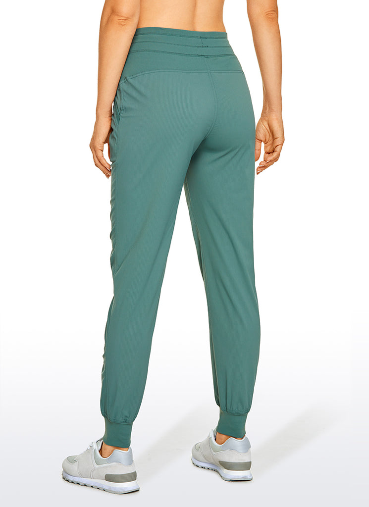 CRZ YOGA Women's Travel Classic Fit Striped Joggers 28'' Ruched Magenta Purple