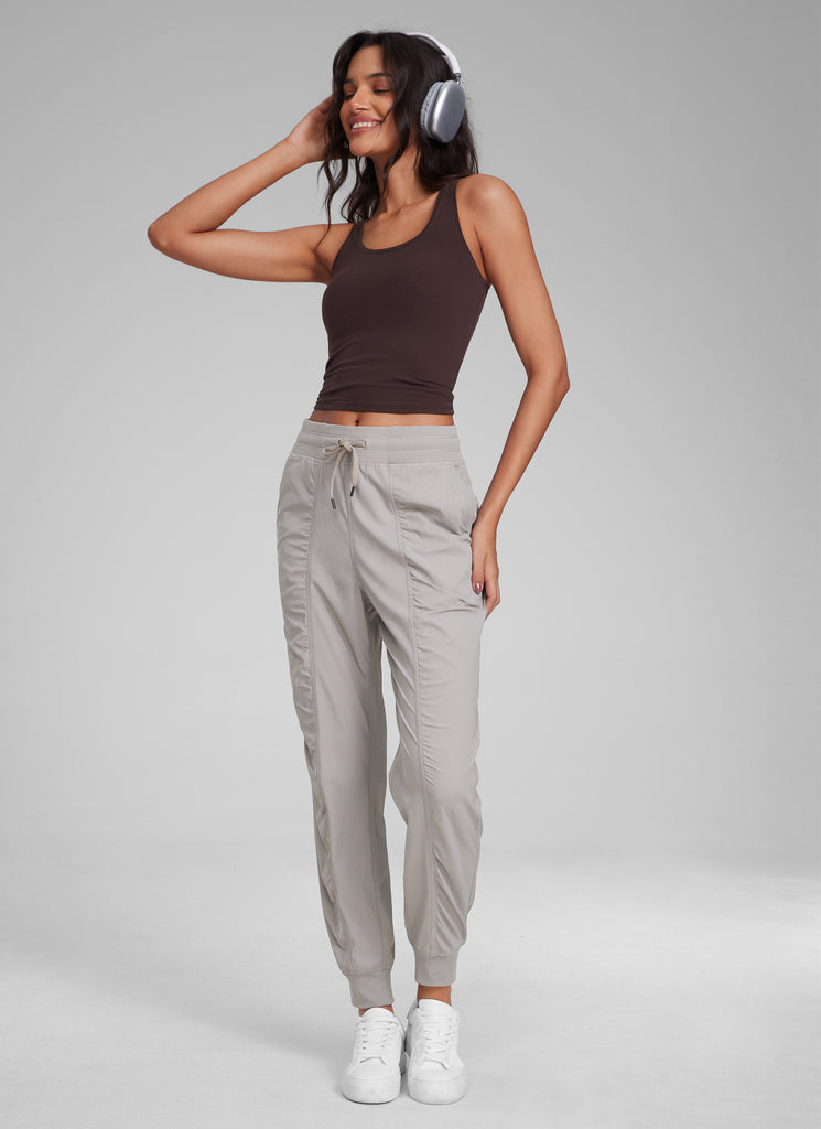 CRZ YOGA Women's Travel Classic Fit Striped Joggers 28'' Ruched Dark Chrome