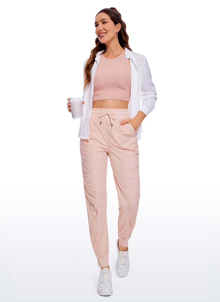 CRZ YOGA Women's Travel Classic Fit Striped Joggers 28'' Ruched Juniper