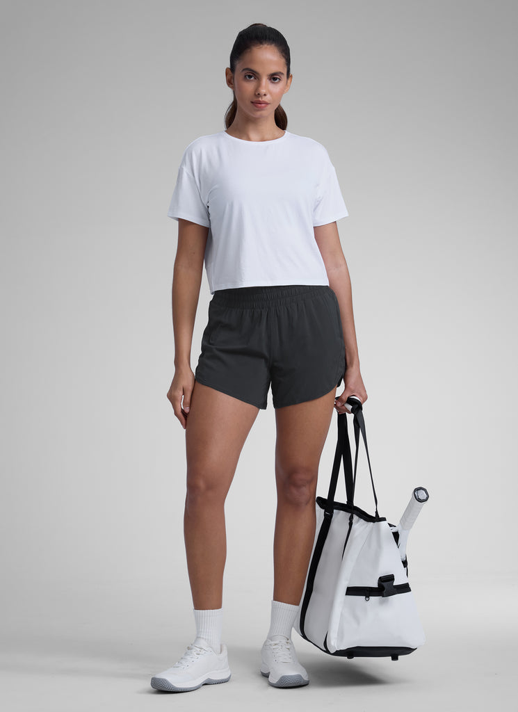 CRZ YOGA Women's Running Mid Rise Feathery-Fit Mesh Liner Shorts 5'' Graphite Grey