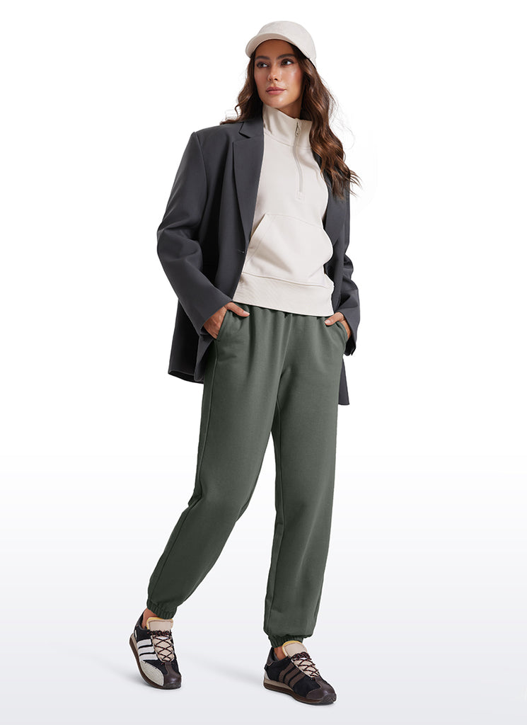 CRZ YOGA Fleece Sweatpants Women Cotton Pockets High Waisted Joggers Hot Fudge Brown