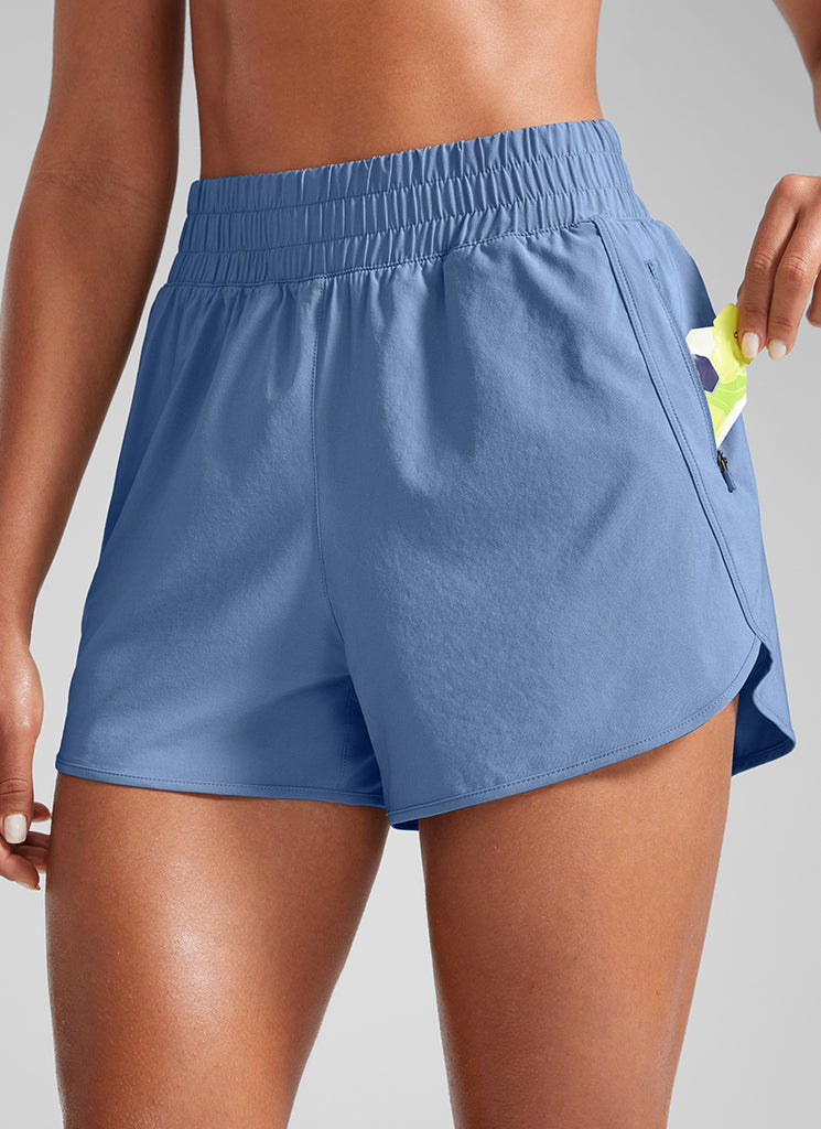 CRZ YOGA Women's Running High Waisted Mesh Lined Shorts 3'' Oasis Blue