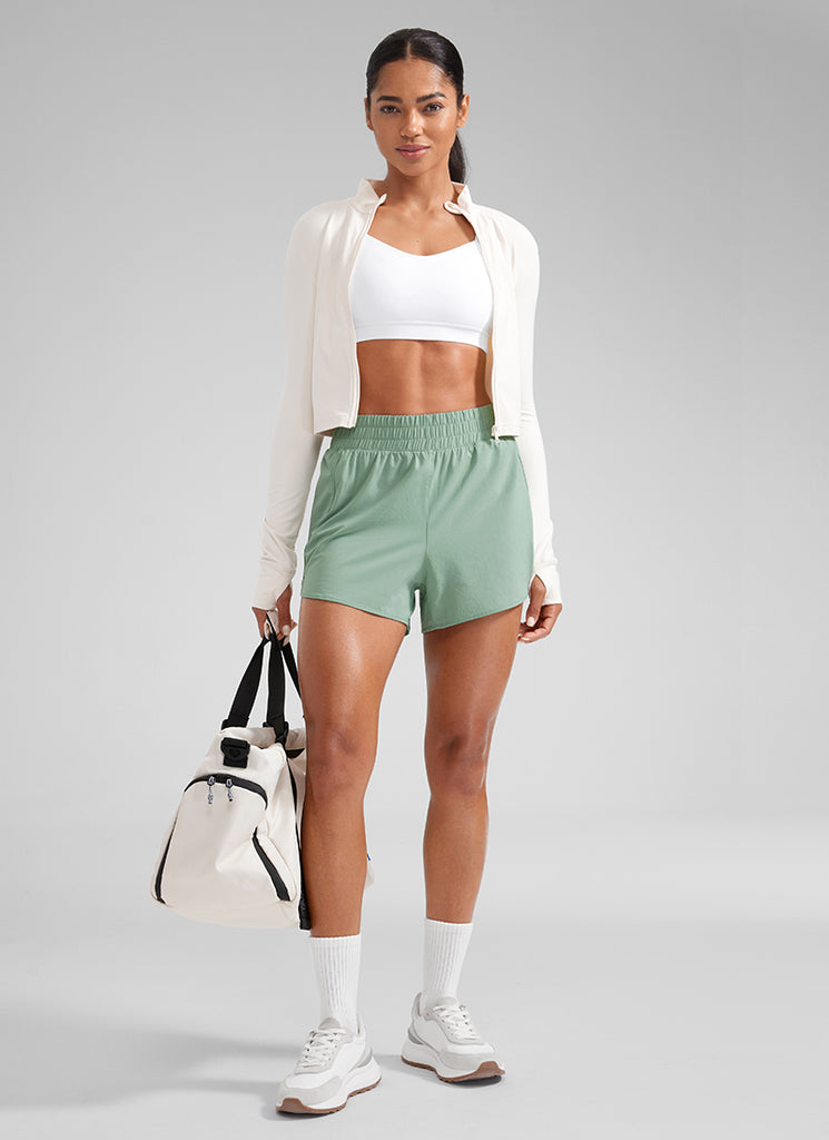 CRZ YOGA Women's Running High Waisted Mesh Lined Shorts 3'' High Visibility Yellow