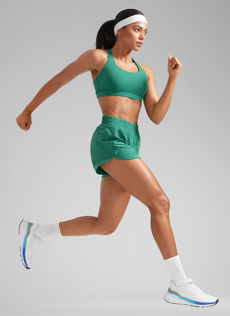 CRZ YOGA Women's Running High Waisted Mesh Lined Shorts 3'' Cascadia Green