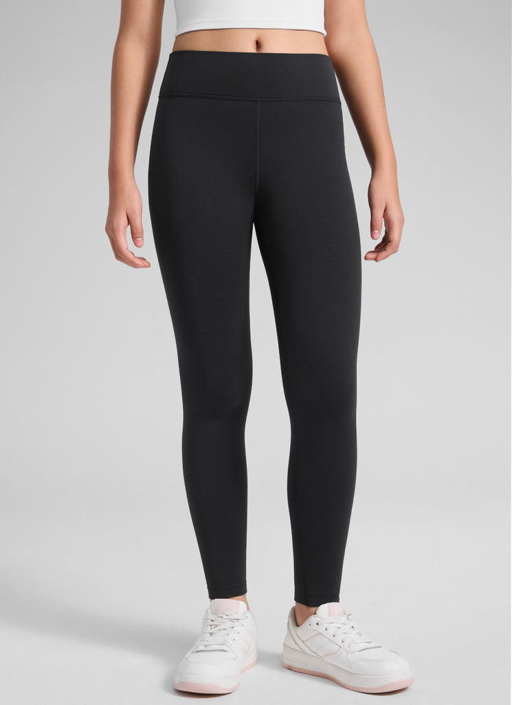 CRZ YOGA Girl's Matte Thermal Fleece Lined Casual High Rise Legging Legend Green