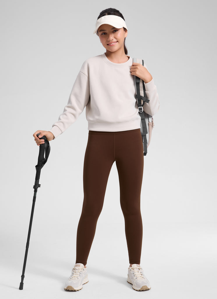 CRZ YOGA Girl's Matte Thermal Fleece Lined Casual High Rise Legging Lava Brown