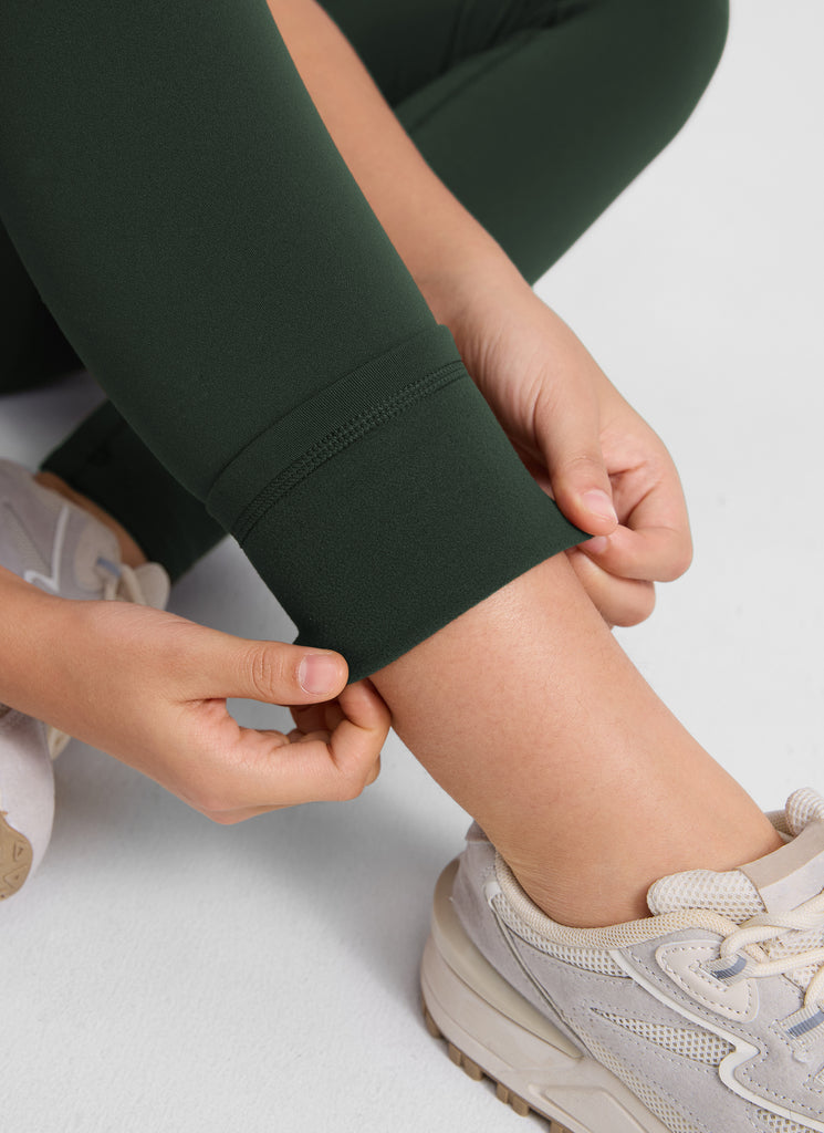 CRZ YOGA Girl's Matte Thermal Fleece Lined Casual High Rise Legging Legend Green