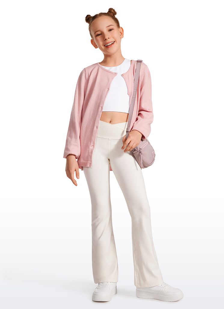 CRZ YOGA Girl's Active Sports Yoga Lounge Butterluxe Flare Leggings White Apricot