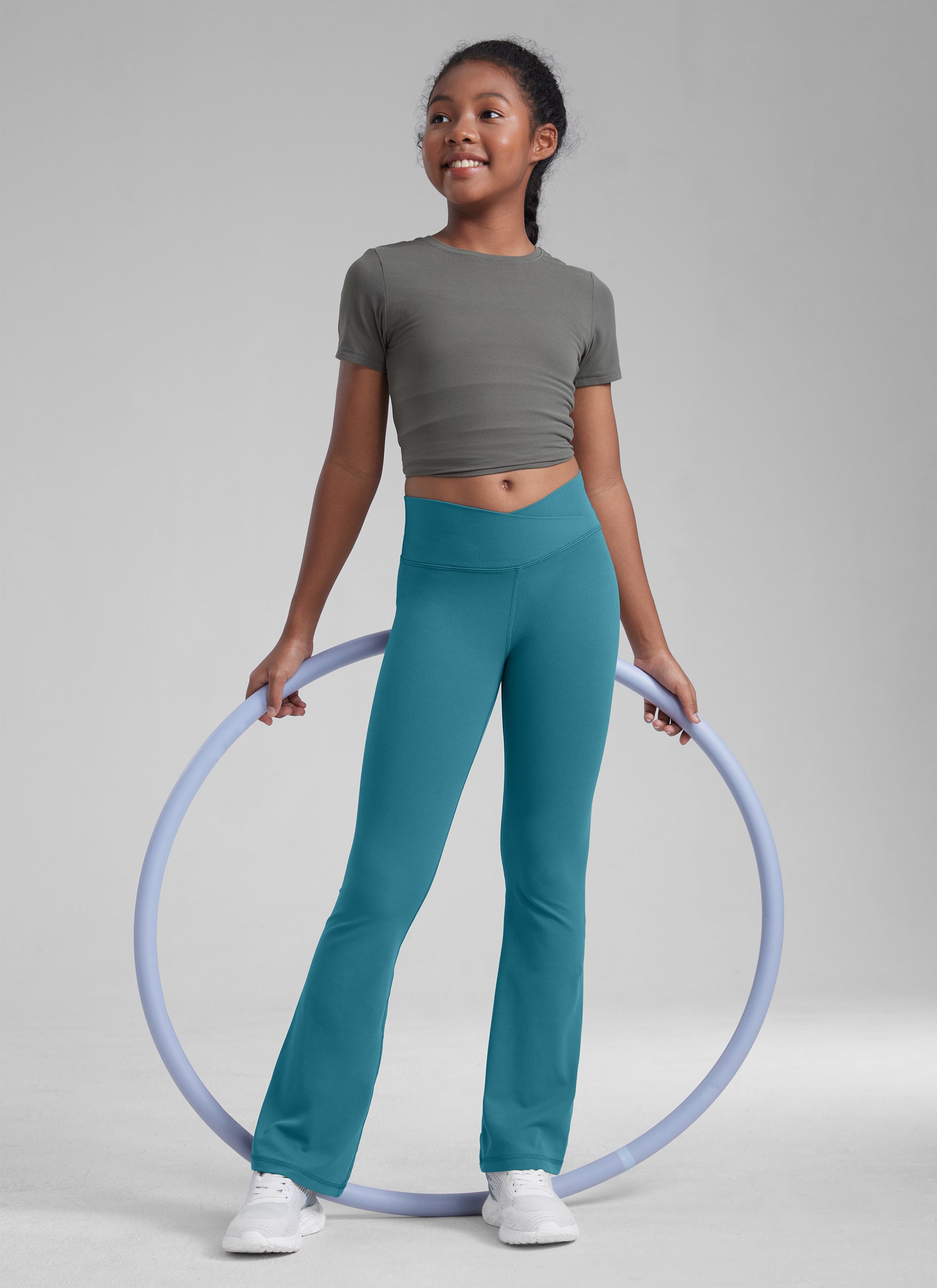 CRZ YOGA Girl's Active Sports Yoga Lounge Butterluxe Flare Leggings Olive Green