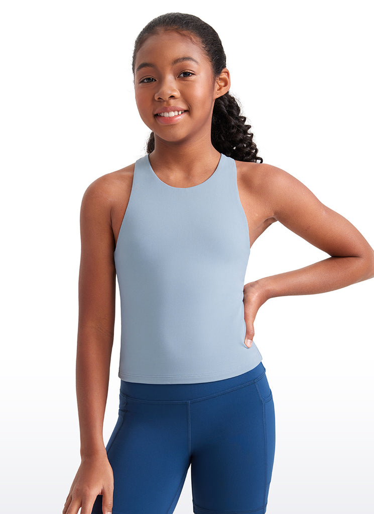 CRZ YOGA girl's Active Sports Butterluxe Racerback Tanks Waist Length Sparkle Blue