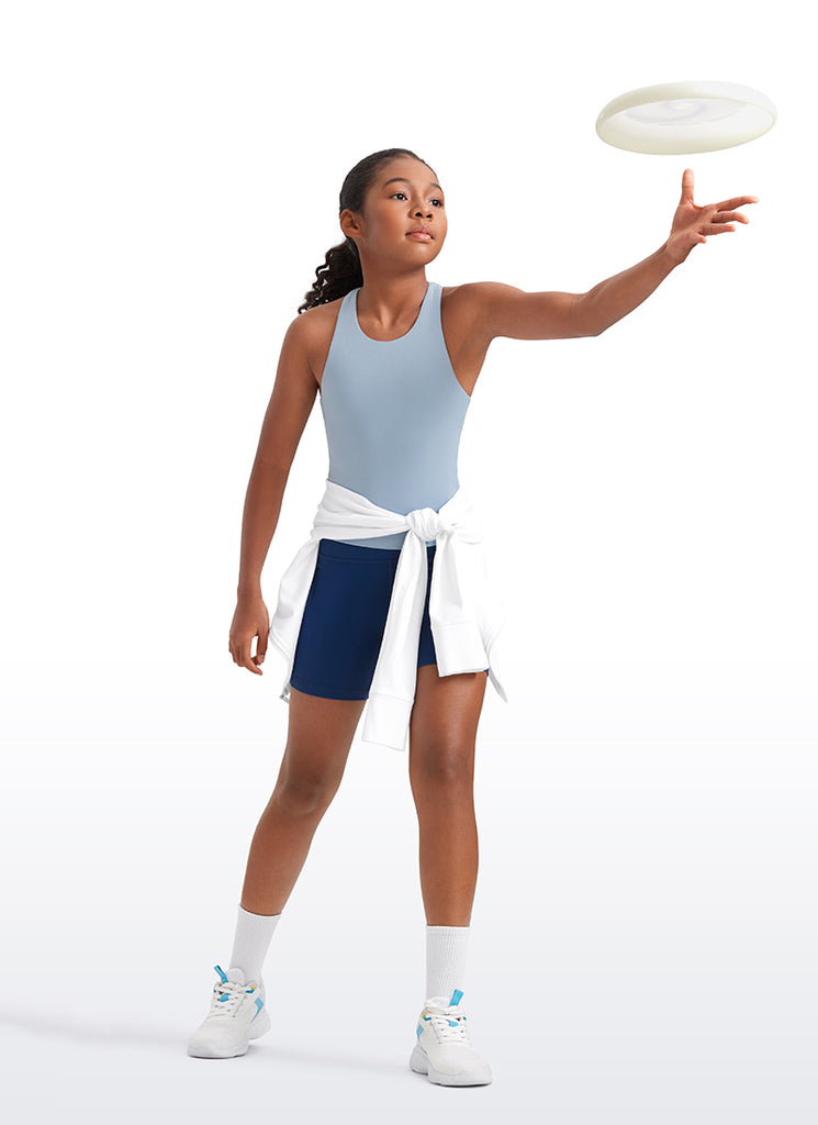 CRZ YOGA girl's Active Sports Butterluxe Racerback Tanks Waist Length Sparkle Blue