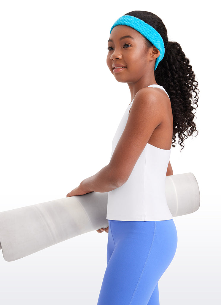 CRZ YOGA girl's Active Sports Butterluxe Racerback Tanks Waist Length White