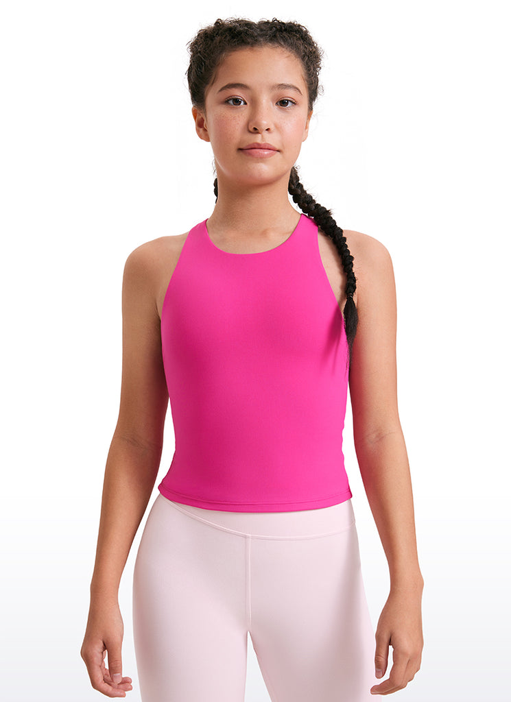 CRZ YOGA girl's Active Sports Butterluxe Racerback Tanks Waist Length White