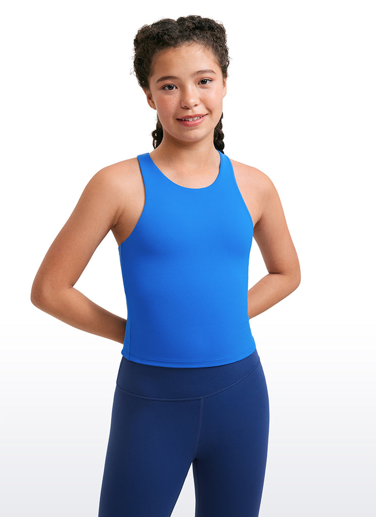 CRZ YOGA girl's Active Sports Butterluxe Racerback Tanks Waist Length Hibiscus Purple