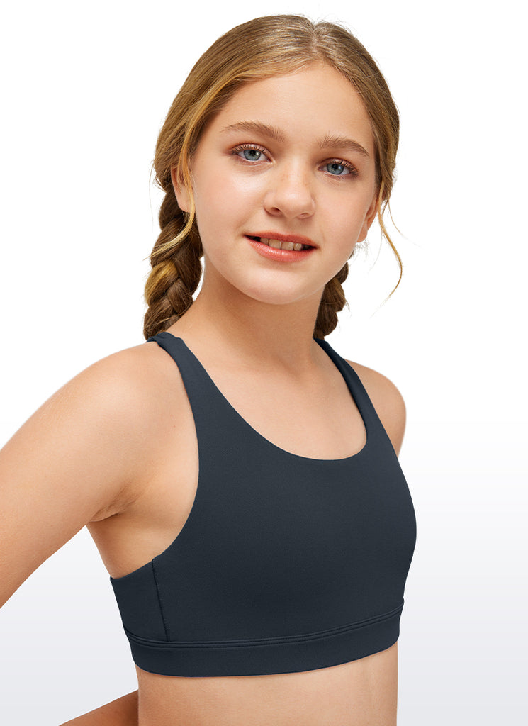 CRZ YOGA Girl's Active Sports Butterluxe Teens Strappy Bra Neon Orange