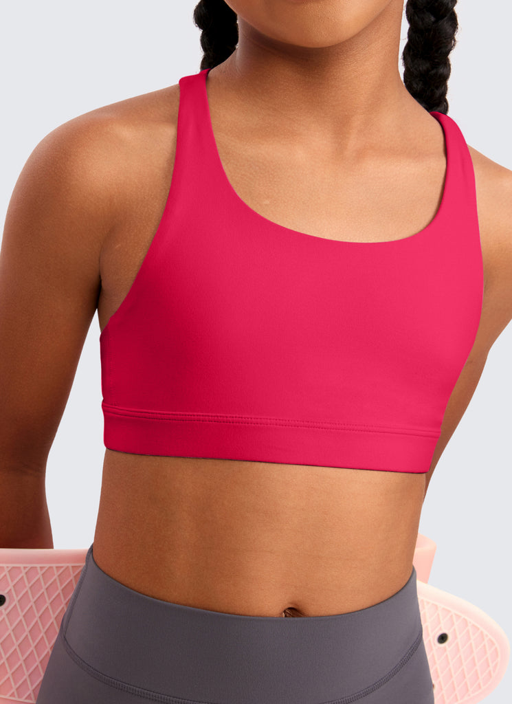CRZ YOGA Girl's Active Sports Butterluxe Teens Strappy Bra Viva Magenta