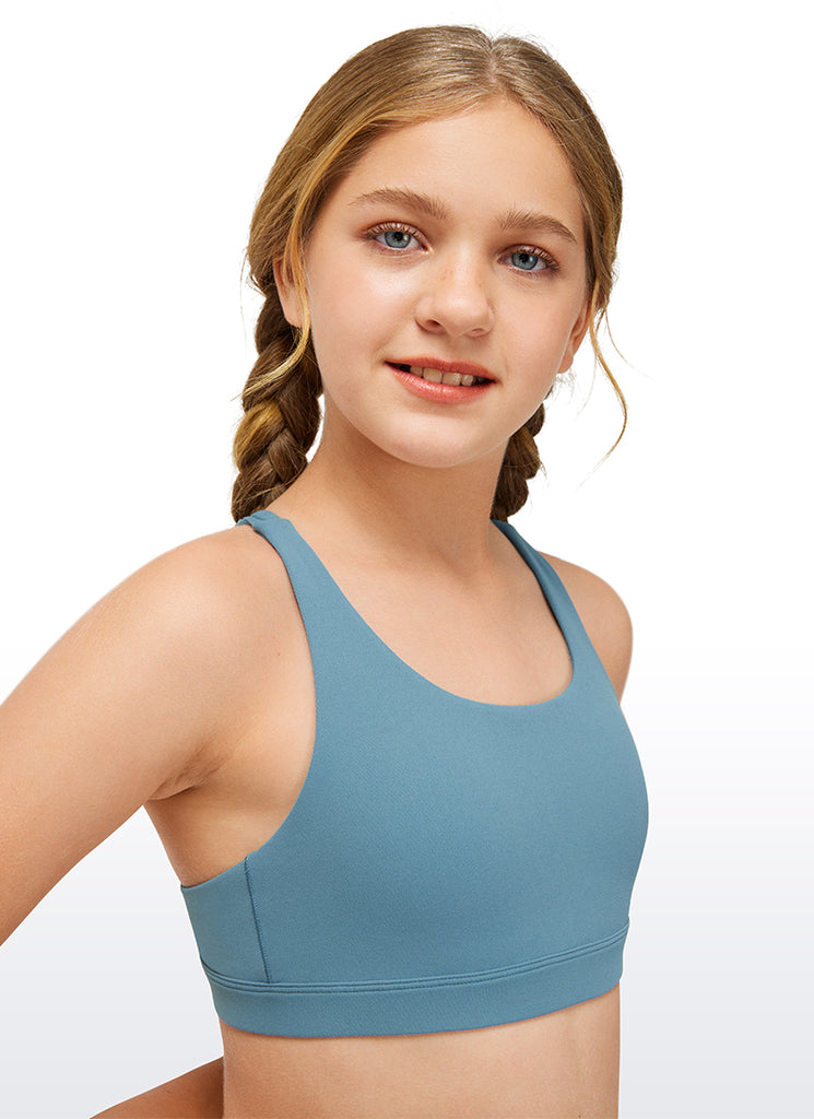 CRZ YOGA Girl's Active Sports Butterluxe Teens Strappy Bra White