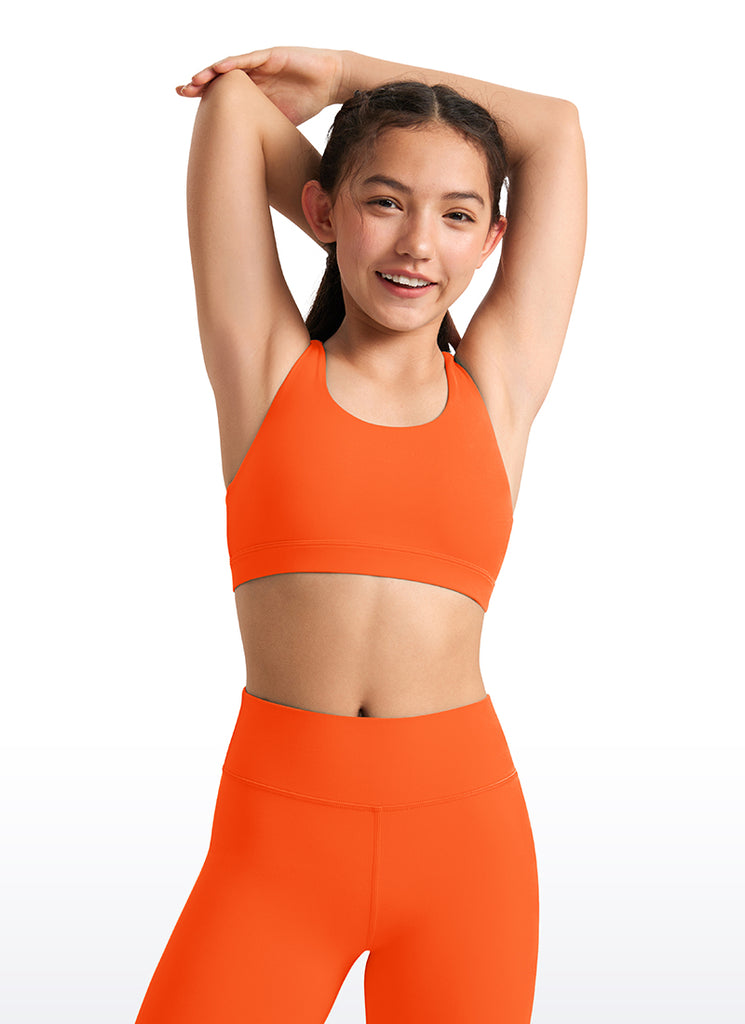 CRZ YOGA Girl's Active Sports Butterluxe Teens Strappy Bra Pink Peony