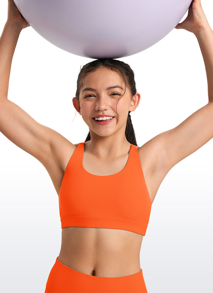 CRZ YOGA Girl's Active Sports Butterluxe Teens Strappy Bra Pink Peony