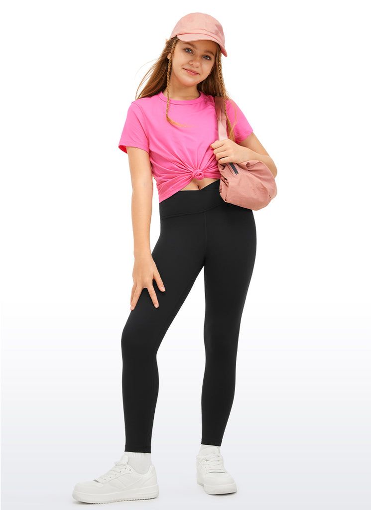 CRZ YOGA Girl's High Rise Butterluxe Sport Leggings 25'' V Cross Waist Hibiscus Purple